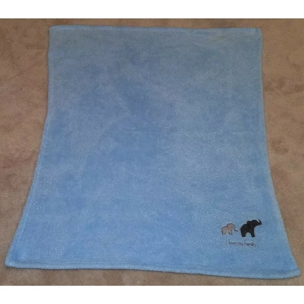RN 119741 I Love My Family Blue Elephant Fleece Baby Blanket Lovey Security Boy
